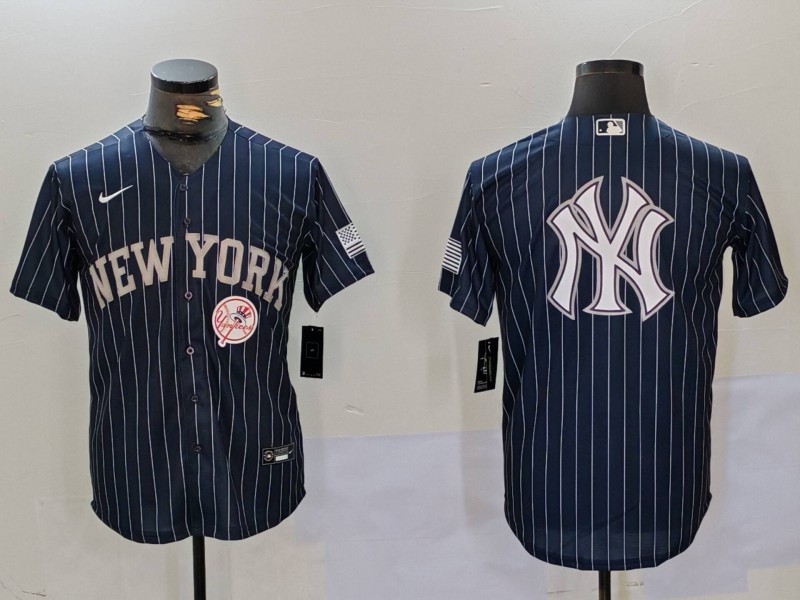 Men New York Yankees Blank Blue stripe joint name 2024 Nike MLB Jersey style 91222